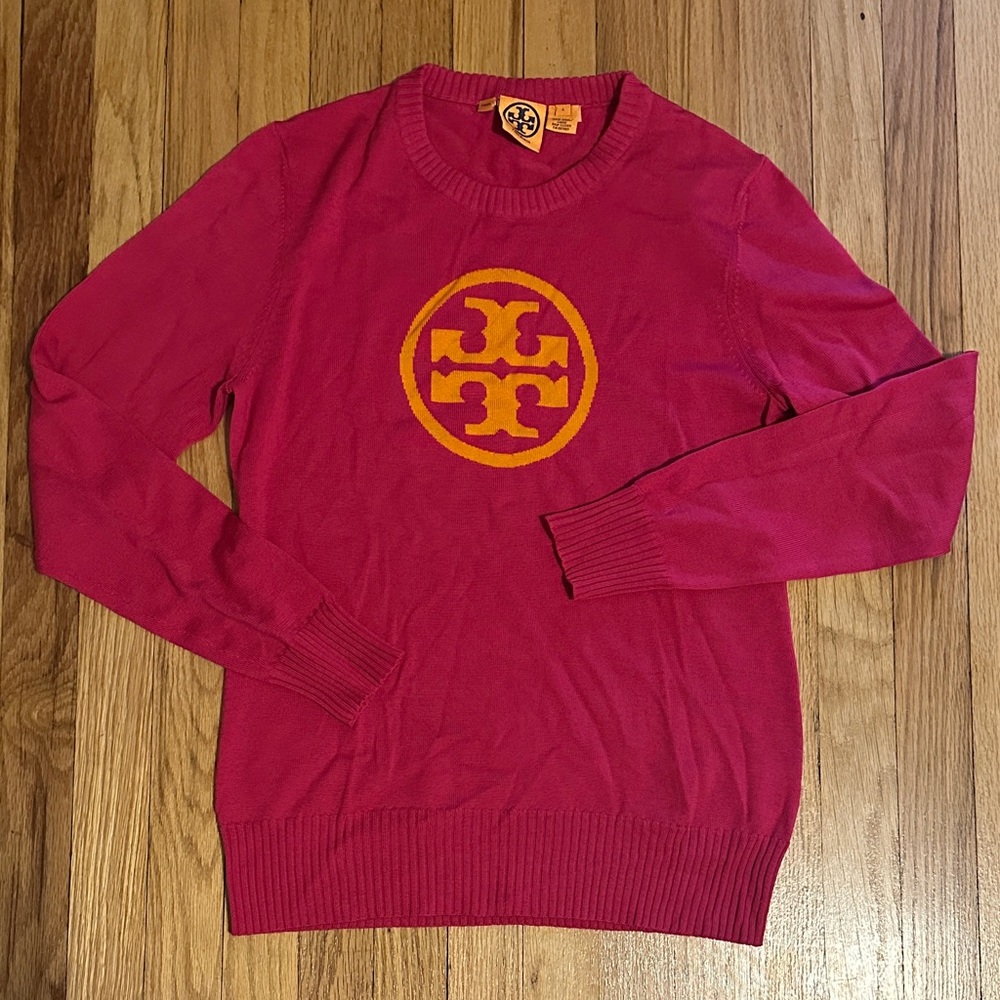 Tory Burch Fuchsia Sweater with Orange Emblem